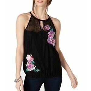 INC Black Floral Lace Keyhole Embroidered Halter Style Top BRAND NEW